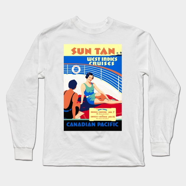 Vintage Travel Poster Sun Tan West Indies Cruises Canada 1930 Long Sleeve T-Shirt by vintagetreasure